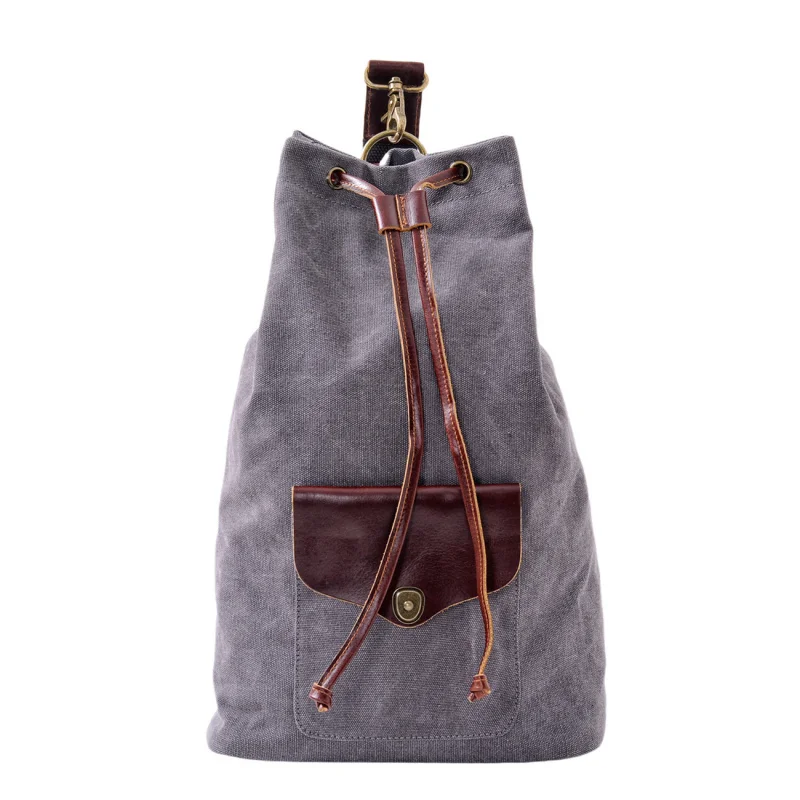 Vintage large-capacity canvas backpack, vintage cylindrical student school bag, sports tennis gym bag, badminton bag