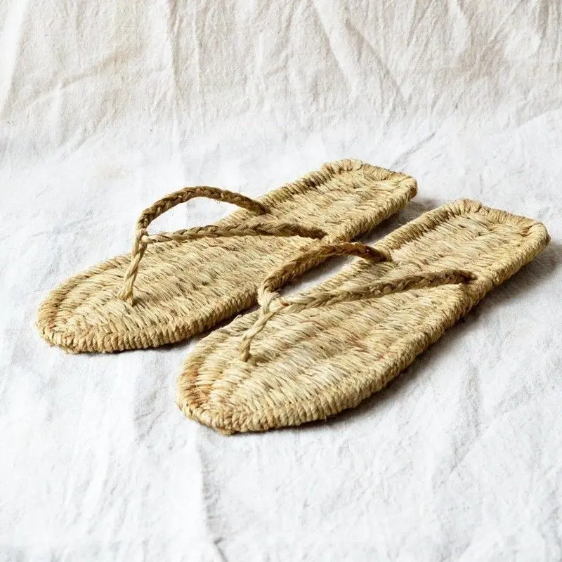 

Men's Summer Handmade Weave Straw Flip Flops, Breathable Linen Slippers, Retro Non-slip Casual Beach Thong Sandals Plus Size