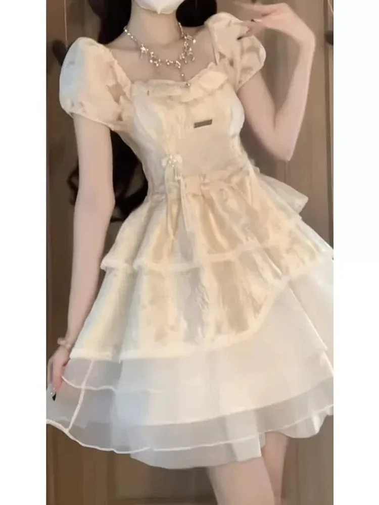 

Летнее женское платье Sweet Princ Sle с пышными рукавами, приталенное, с коротким рукавом, юбка-кейк, модное.