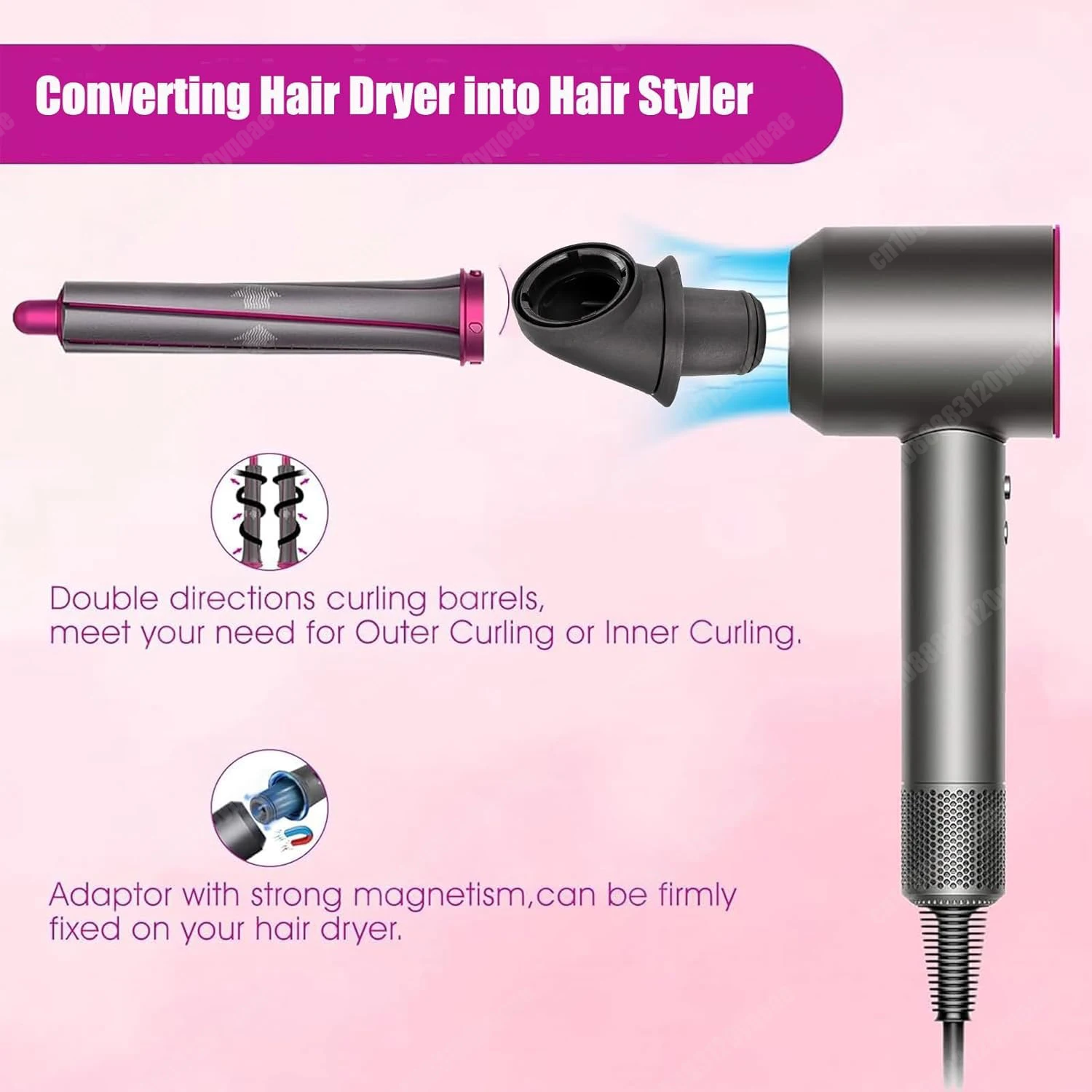 Barili automatici per arricciare i capelli lunghi 20/30/40MM per Dyson Serie HD HD16 360 Rotating Converting Asciugacapelli in ugello per arricciare i capelli