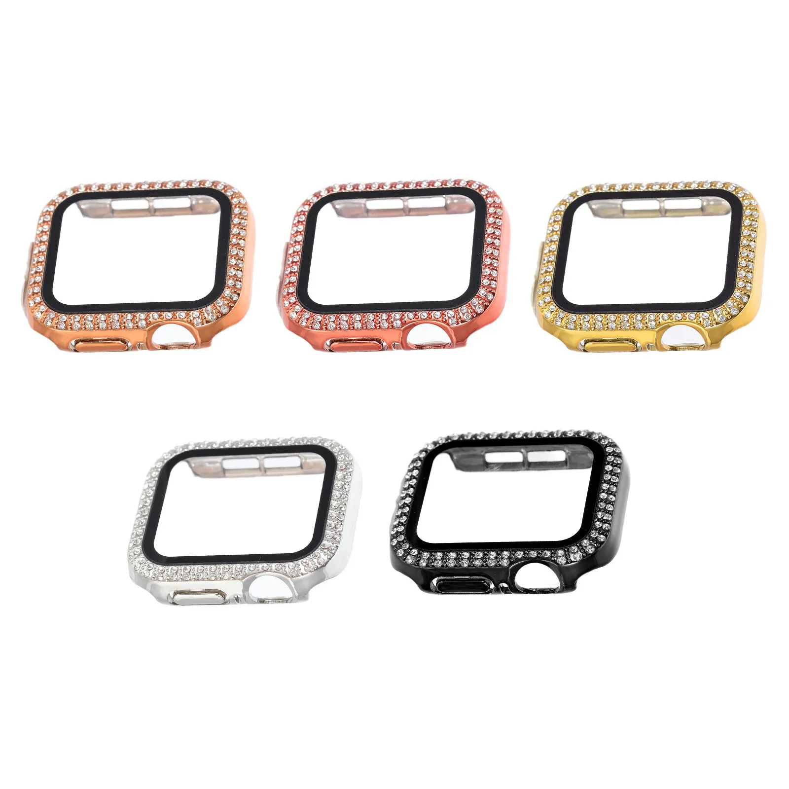 

5Pcs Exquisite Rhinestone Watch Cover Tempered Film Case Anti-Scratch Protective Shell Lightweight Comfort Fit Smartwatch