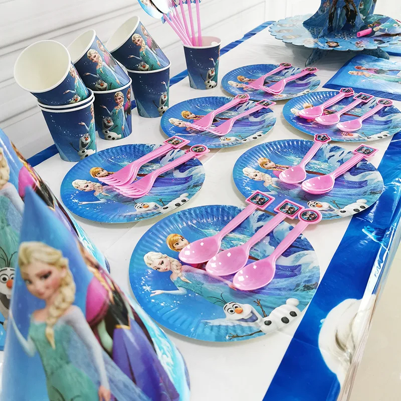 Disney Snow Queen Birthday Disposable Cutlery Cartoon Frozen Anna Elsa Party Decoration Kid Plate Cup Party Supplies Baby Shower