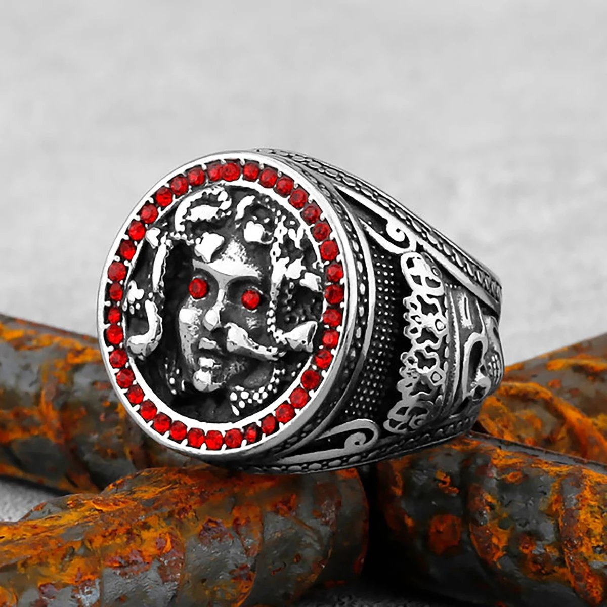 Gothic Punk Ring for Men Retro Skeleton Devil Male Woman Ring Skull Exaggeration Snake Captain Hip Hop Rock Jewelry