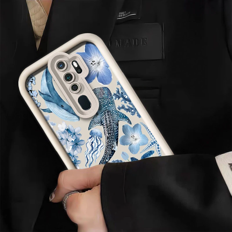 لينة حافظة هاتف من البولي يوريثان ل ممن لهم A55 A54S A53 A52 A38 A33 A32 A76 A74 A73 A72 A60 A58 A57 A57E A57S A92 القرش الحوت غطاء مطبوع