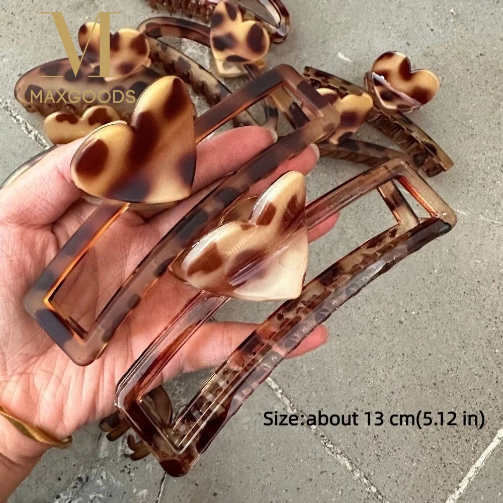 

New Leopard Print Hair Claw Clips Heart Half Round Crab Hair Clip Matte Geometric Barrettes Headwear