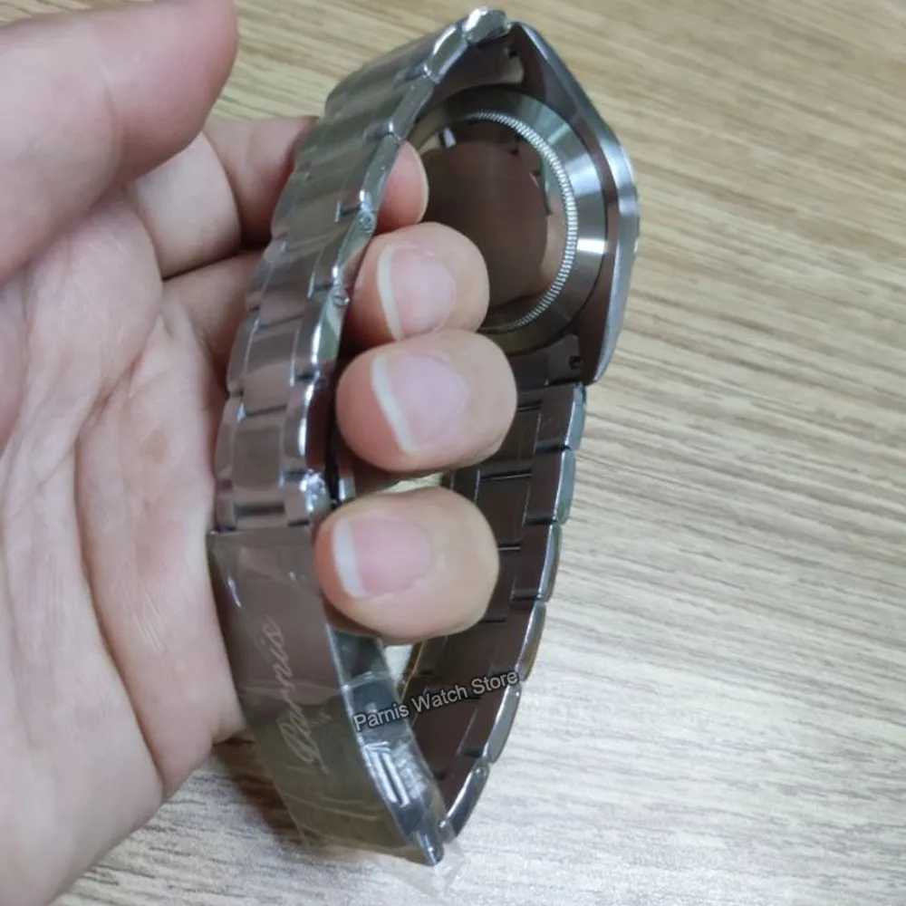 Parnis 40mm Sapphire Crystal Automatic Movement นาฬิกาลําลองผู้ชายหมายเลขสีส้ม