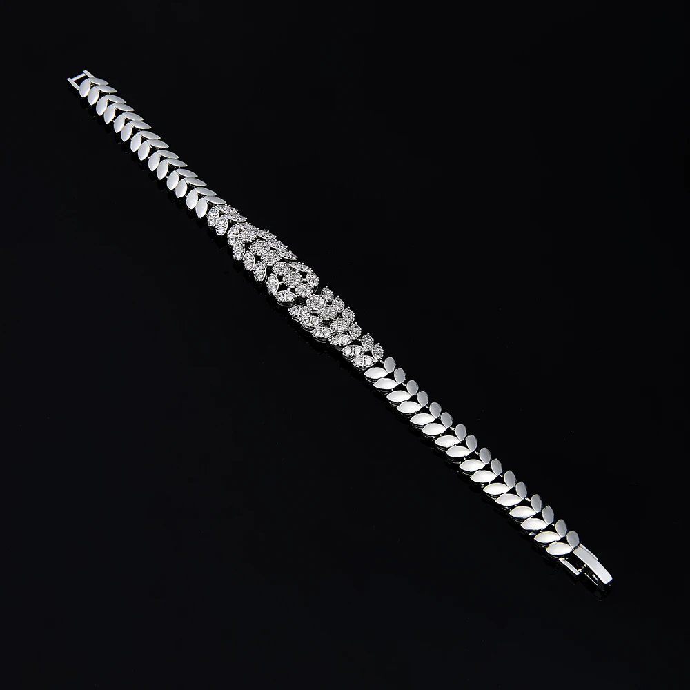 

Elegant Women Wedding Jewelry African CZ Crystal Leaf Pendant Bridal Necklace Bracelet and Earrings Jewelry Set