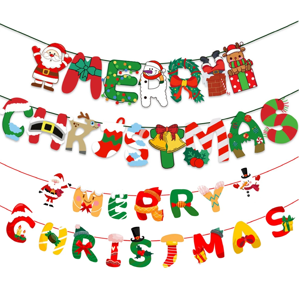 Paper Christmas Flag Merry Christmas Decorations for Home Garland Santa Claus Navidad Natal Xmas Noel Decor 2024 New Year 2025