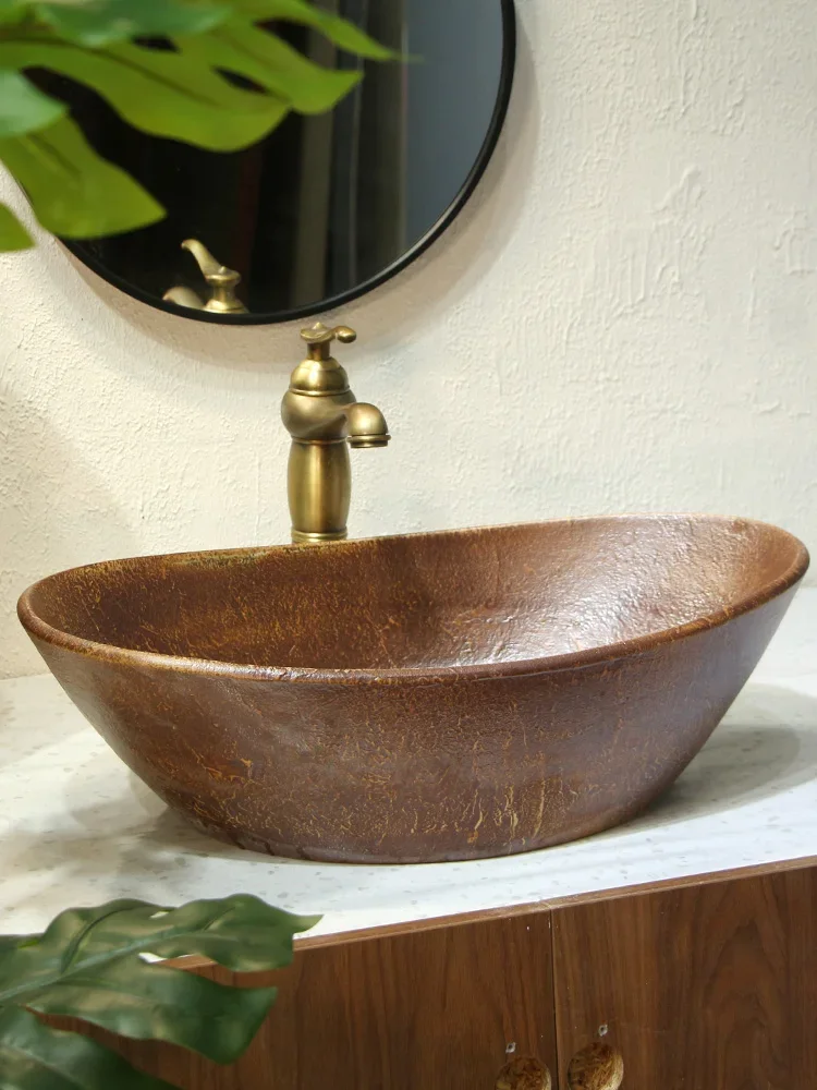 Antique American ingot table basin bathroom retro washbasin ceramic oval outdoor art basin