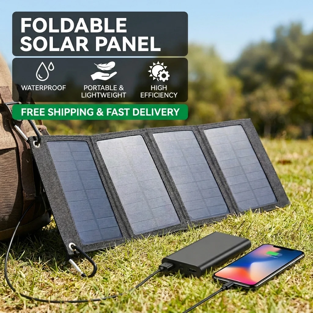 

4-fold Foldable Solar Panel Portable 5V USB DC Charger for Camping Travel Mobile Power Supply Outdoor Power Supply