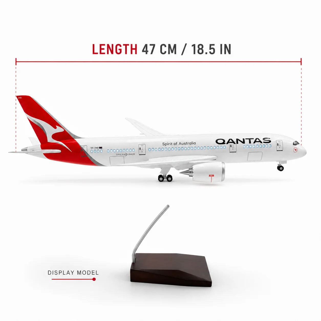1:130 Scale Jet Aircraft Model B787 Qantas Airlines Jet 47cm Die-Cast Resin Model with Base and Landing Gear for Collecting