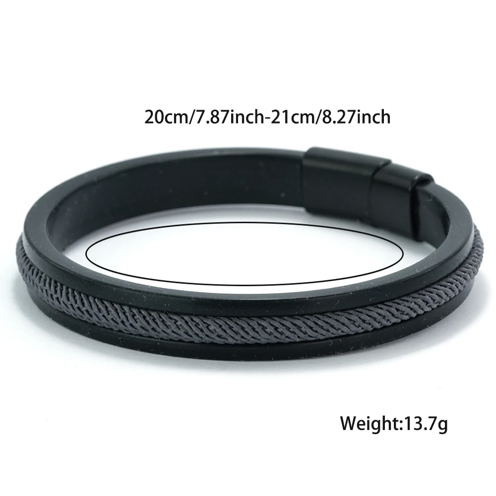 Men Black Silicone Bangle Bracelet Red Braided Rope Magnetic Clasp Bracelet Jewelry Gift