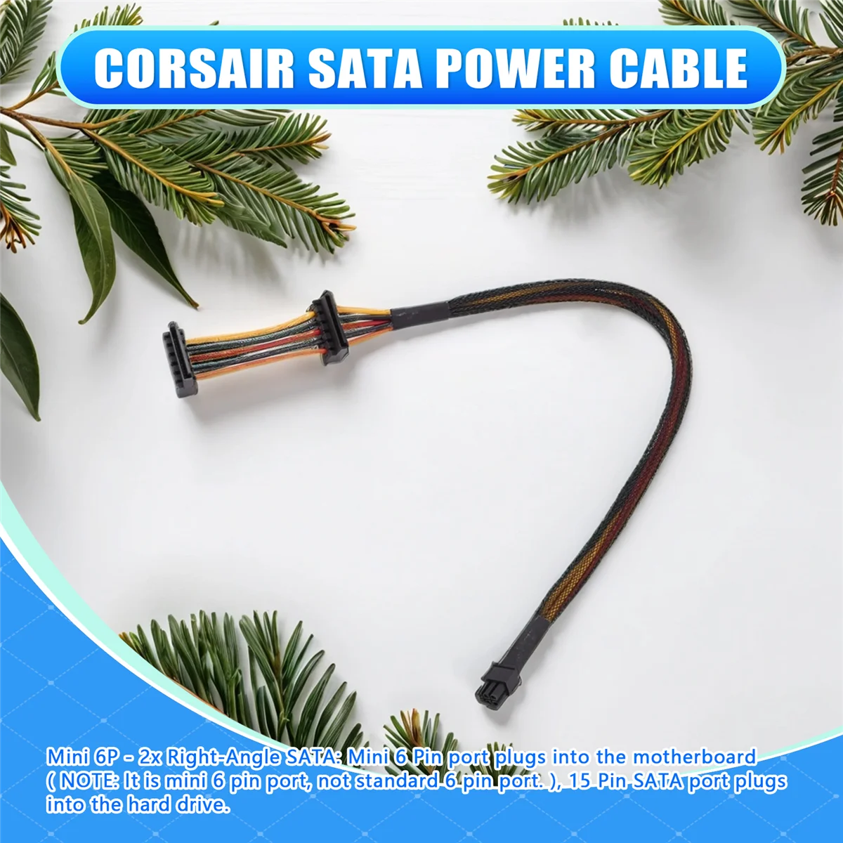 SMIEA HDD Cavo di alimentazione SATA Ad angolo retto SATA 15 pin X2 a Mini 6 pin ATX Adattatore per Dell Inspiron 3653 3650 Series compatibile