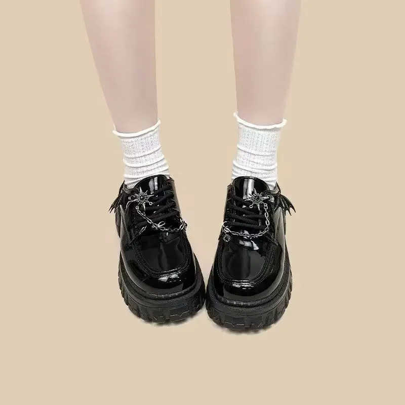 

2026 Punk Wind Fashion Single Shoes New Devil Bat Wings Gothic Women's Shoes Thick Bottom Waterproof Platform Metal Chain