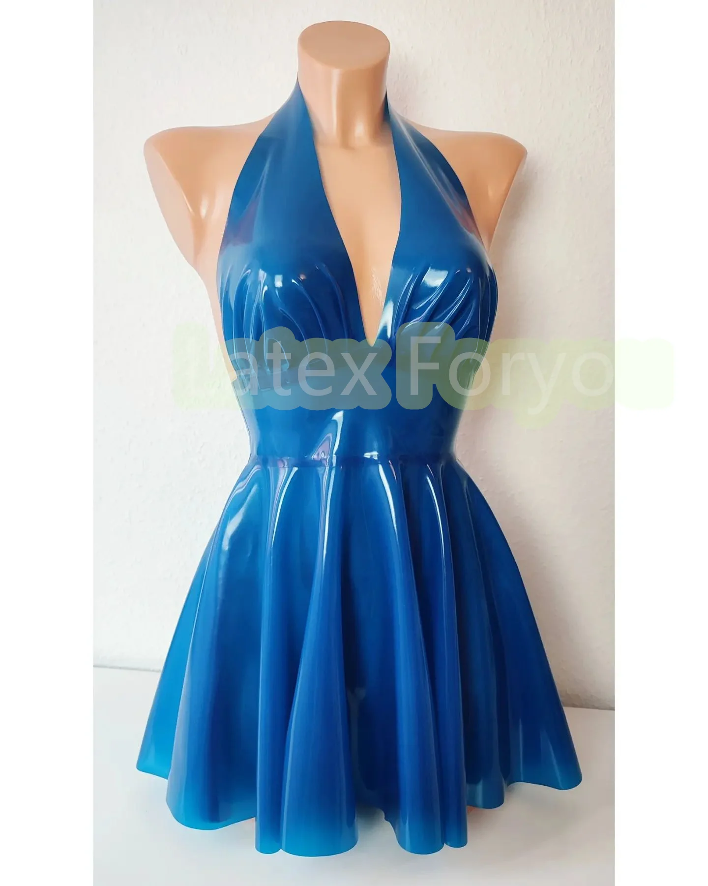 Handmade Natural Latex Dress for Women Latex Halter Mini Swing Dress Evening Dress Clubwear Elegant Customized