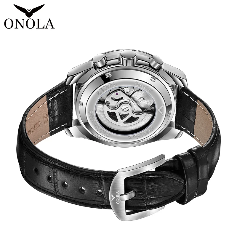 ONOLA 2023 New Fashion Men Watch Casual Mechanical Watch Men\'s Luxury Top Leather Hollow Automatic Watch