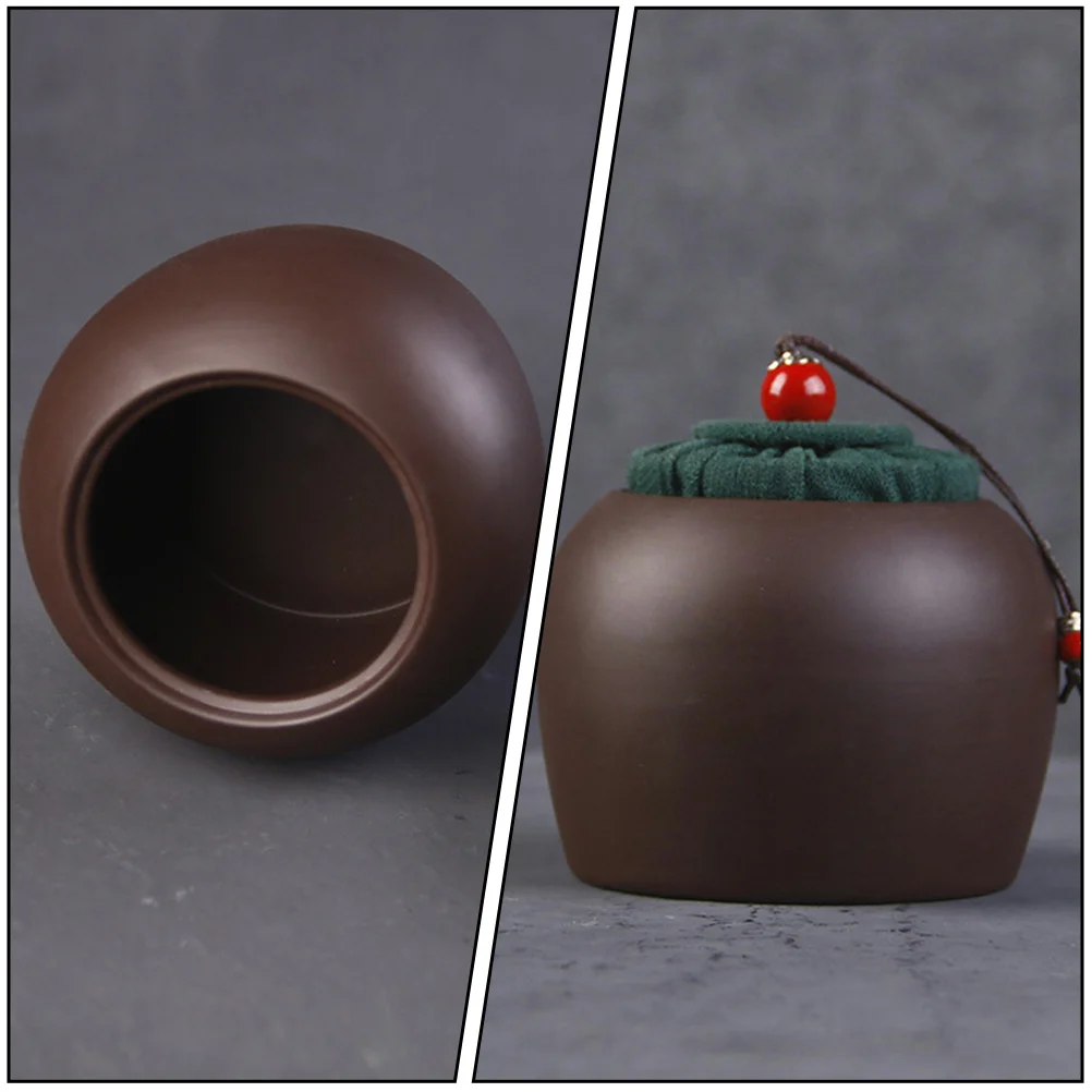 

1Pcs Retro Tea Storage Jar Sealing Pot with Lid Household Food Storage Container Ceramic Wood Cloth Tea Holder