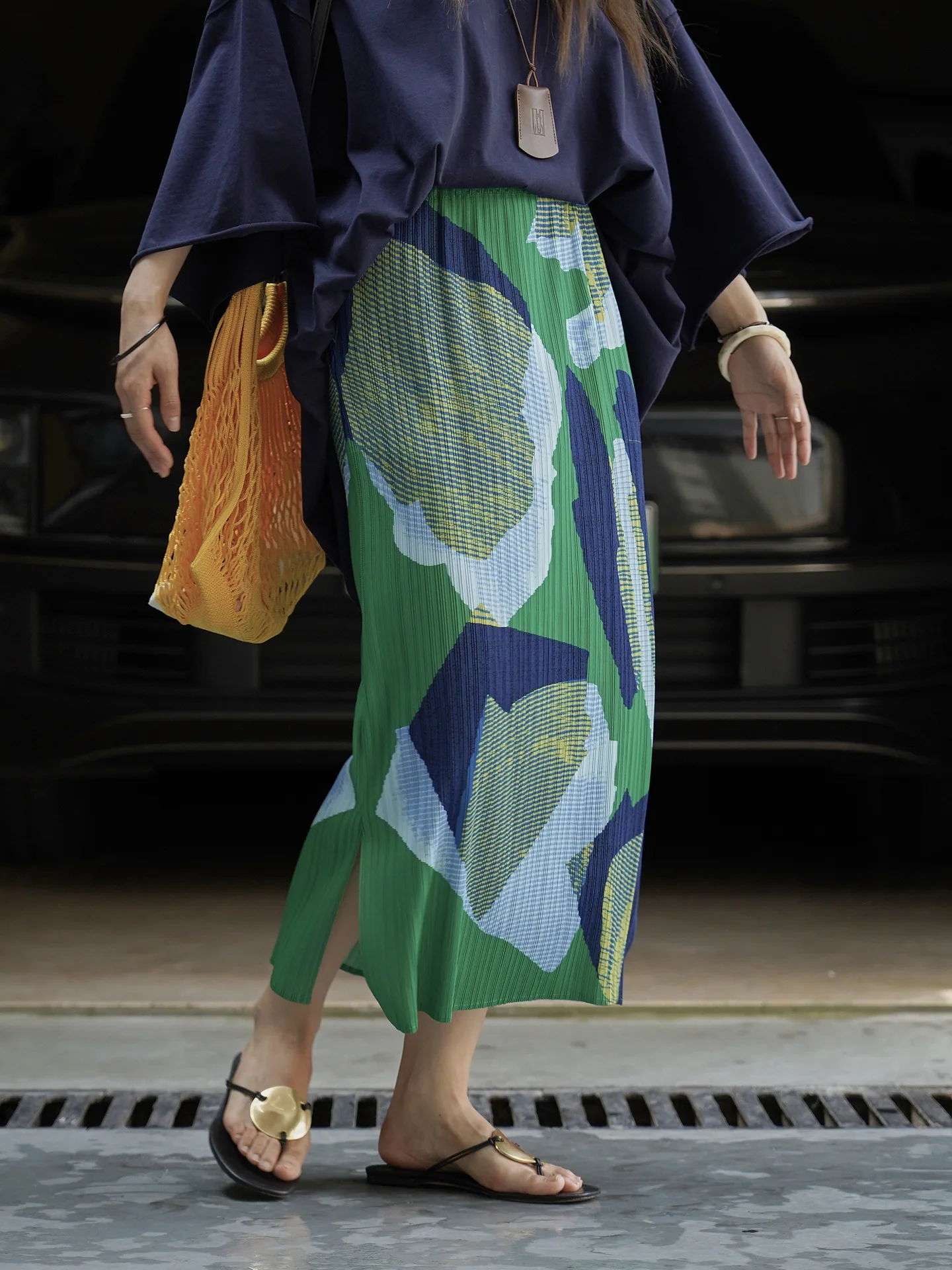 

Spring and summer women's casual printed high waisted loose skirt