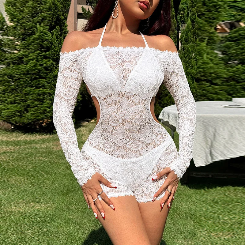 

Sexy Lace Bodysuit Women's See-tough Lace Onesie High Waist Thin Polyester Fabric Ladies Underwear Autumn Collection