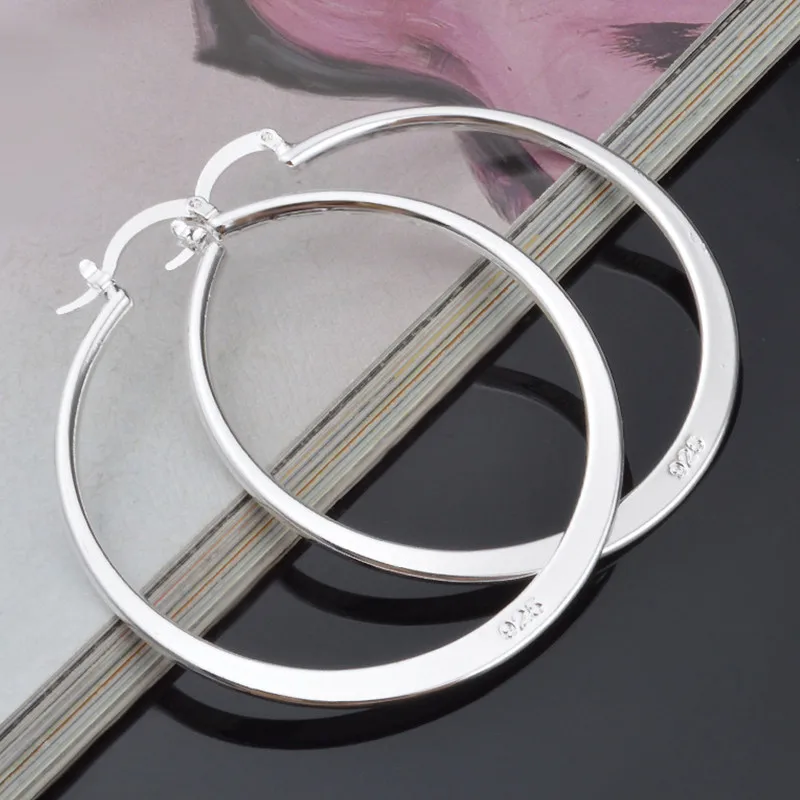 925 Sterling Silver 50MM Hoop Earrings For Women Jewelry Gifts