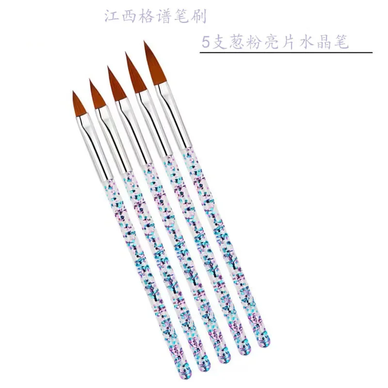 Buy in Bulk Pay One Shipping Fee Only 5Pcs Nail Art Brush Tools Crystal Handle Acrylic UV Gel Glitter Drawing Painting Carving