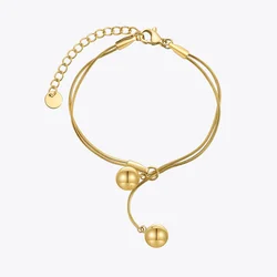 ENFASHION Pulsera única de doble bola de acero para mujer, joyería de moda de acero inoxidable, pulseras de cadena de Color dorado para fiesta B 222274