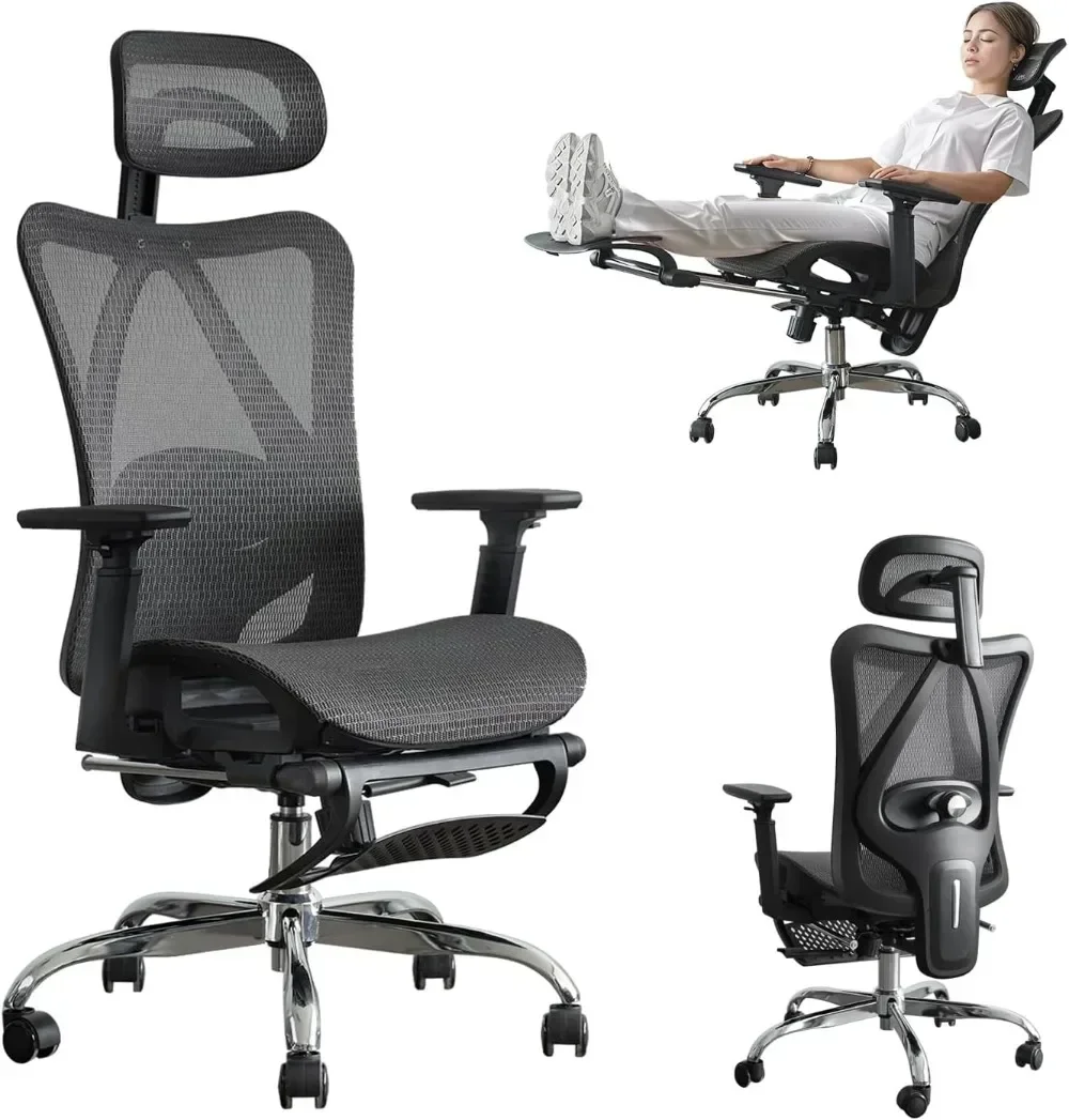 

Ergonomic Office Chair,Office Chair with Adjustable Lumbar Support, Retractable Footrest, Mesh Office Chair Gaming Chair