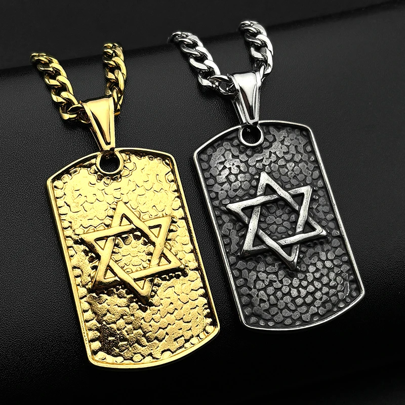 العبرية نجمة داود الكلب علامة قلادة قلادة للنساء الرجال الفولاذ المقاوم للصدأ الذهب والفضة اللون اليهودية الهيب هوب سلسلة مجوهرات هدية