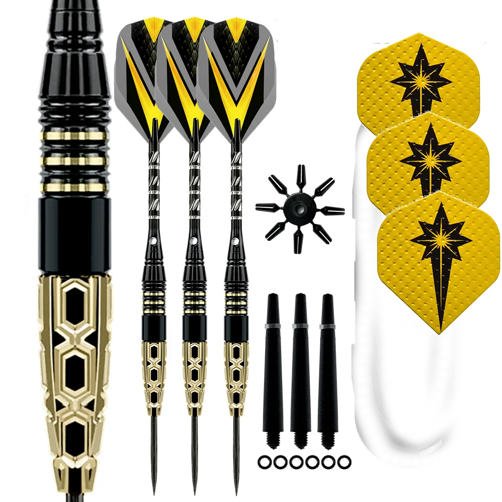 3 Pcs Professional Dart Set 24g Metal Tip Precision Engraved Brass Barrel with Extra 3D Premium Darts Dartflights Nylon Shaft