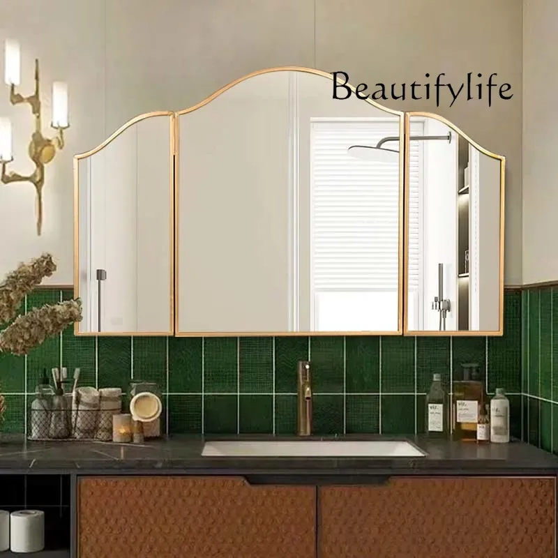 French folding three-sided makeup mirror retro fireplace wall hanging tri-fold art deco bathroom bathroom mirror