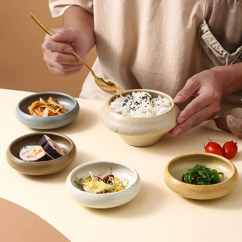 Japanese Retro Ceramic Snack Dish Personalized Home Restaurant Seasoning Dish Dipping Dish Rice Bowl Coarse Pottery Dessert Bowl