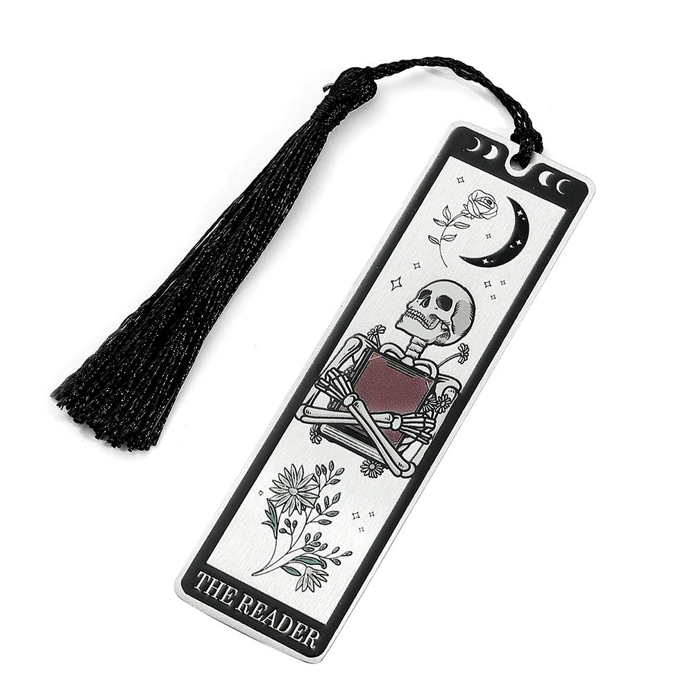 Colorful skull stainless steel tassel bookmark, reading accessory for bookworms, school supplies, retirement gift