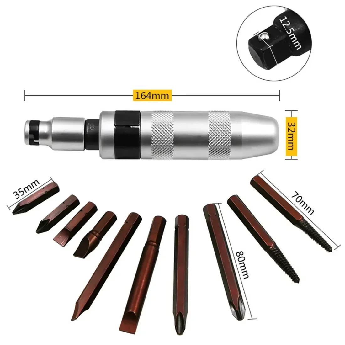 Juego de destornilladores de impacto de alta resistencia de 7 piezas: destornillador multiusos y puntas de cincel con enchufe y estuche de almacenamiento