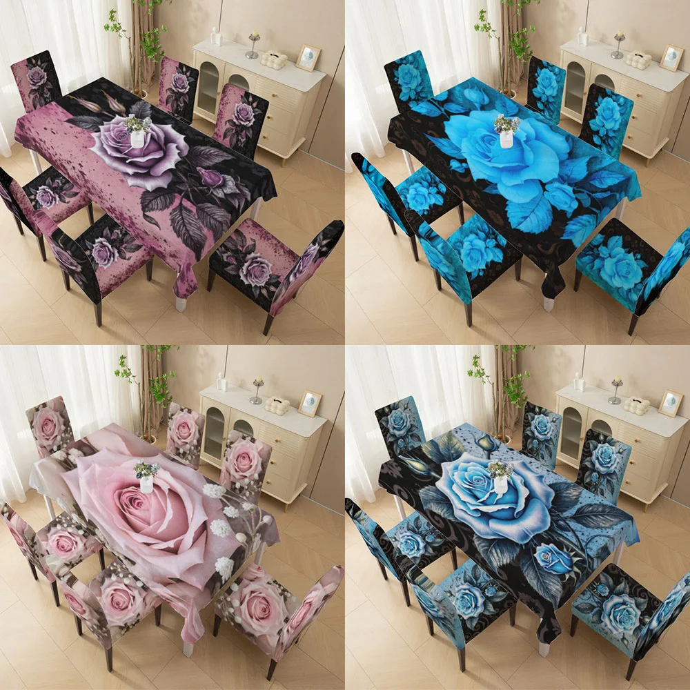 Elastic chair cover High back dining chair cover set, contrasting rose pattern, machine washable all-inclusive chair cover