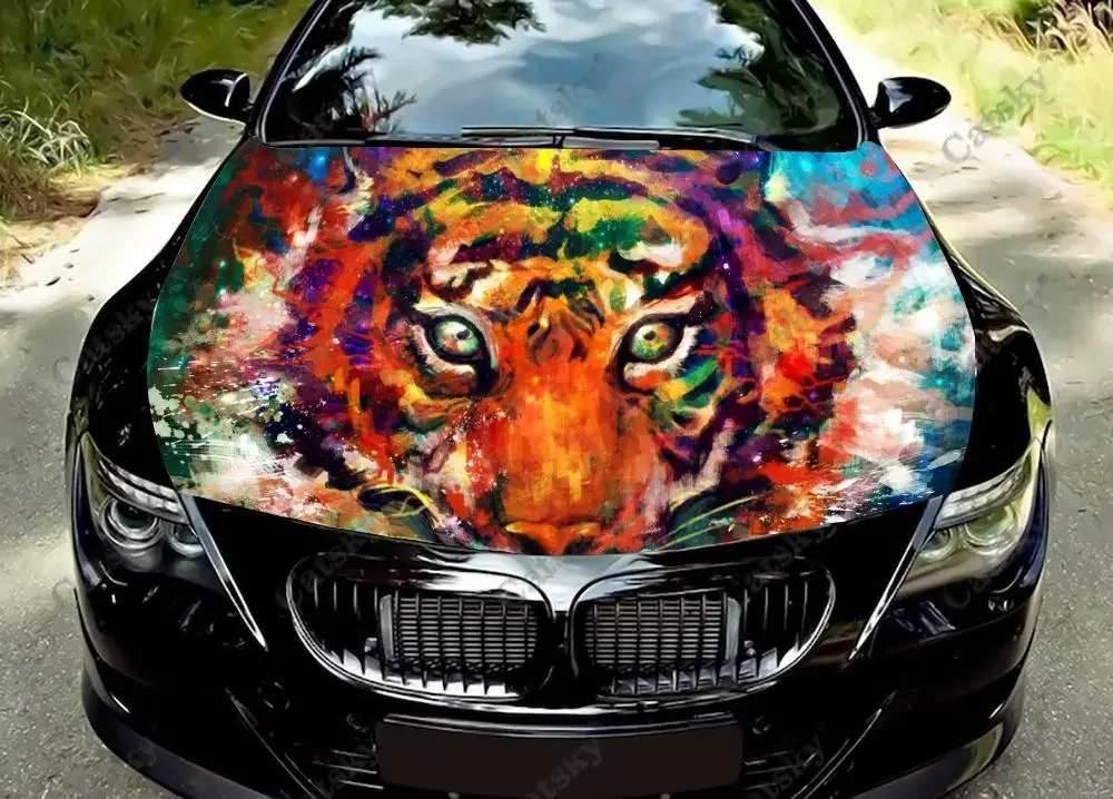 

Tiger Galaxy Car Hood Wrap Color Vinyl Decal Truck Graphic Bonnet Cover Custom Funny Animal Auto Accessories Decoration Sticker