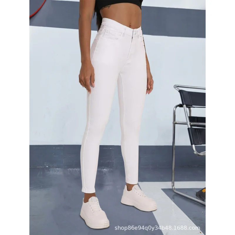 Cross-Border European and American White Denim Skinny Pants All-Matching Stretch Pencil PantsTEMUAmazonSHEINSpot Foreign Trade