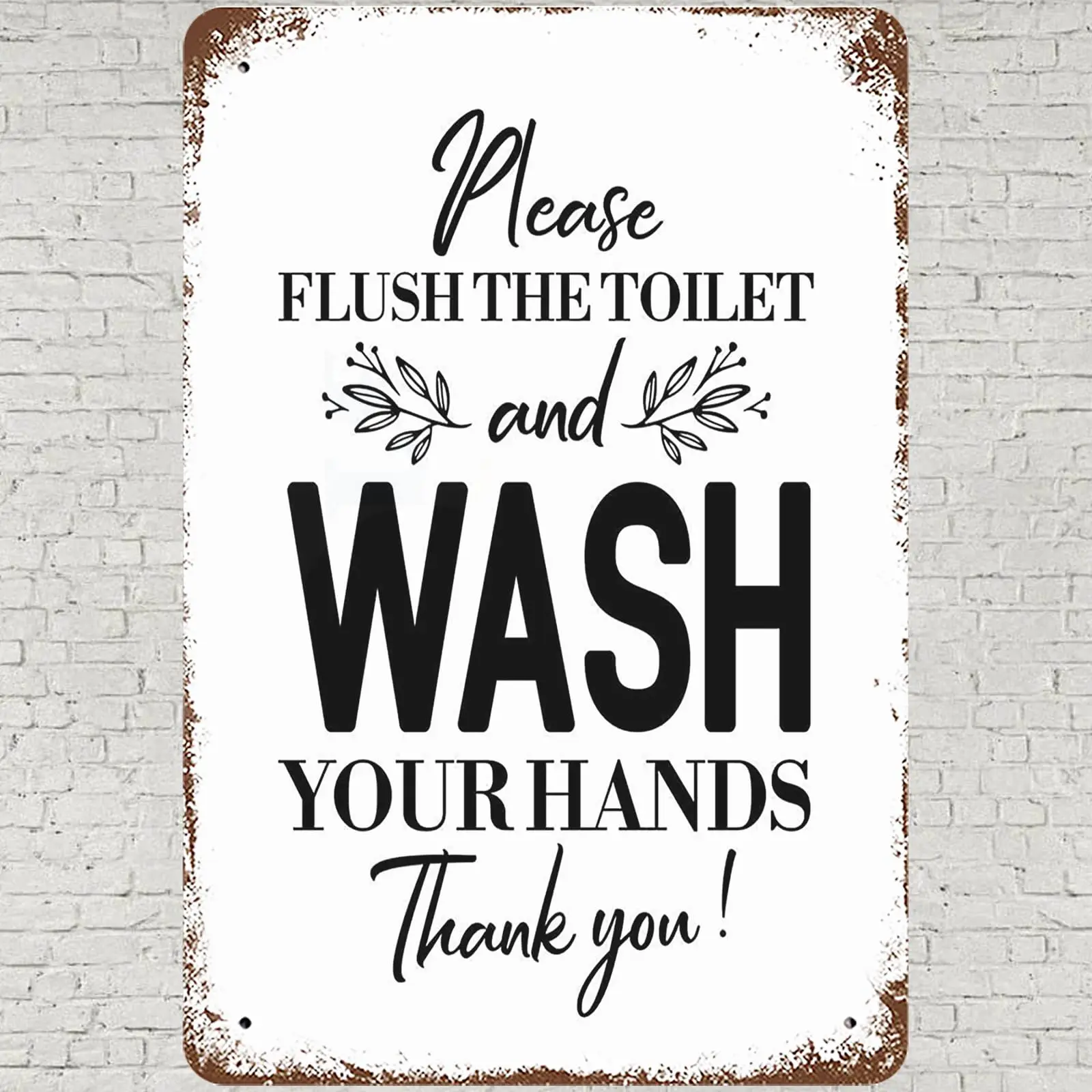 CHARLLR Vintage Metal Tin Sign 8x12, Funny Notice Wall Art Decor, Please Flush The Toilet And Wash Your Hands Poster for Ho sign