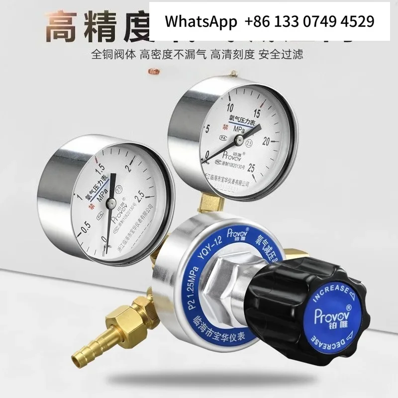 YQY-12 Industrial Oxygen Pressure Reducing Valve, 2.5×25MPa Dual Gauge Gas Regulator for High Pressure Oxygen Cylinder Use