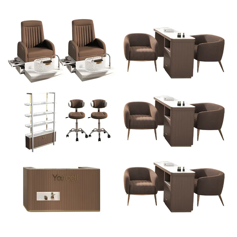 Yoocell salon manicure luxury furniture nail table and chair set pedicure chair salon stool reception desk products shelf