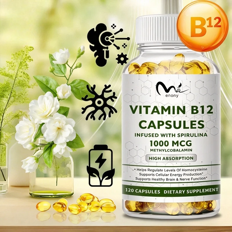 Vitamin B12 Capsules 1000 Mcg for Energy Metabolism, Nervous, Brain, Immune System Health Non-GMO