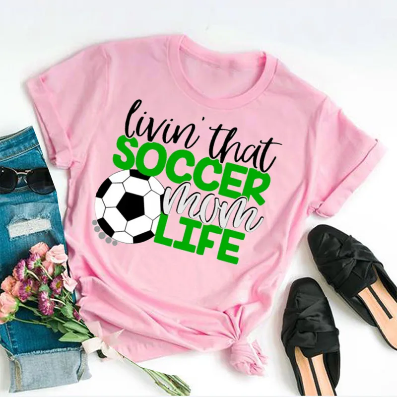 Soccer soccer Mom Livin that Mom Life Soccer shirt Short Sleeve Top Tees 100%cctton Fashion Streetwear Harajuku Drop Shipping