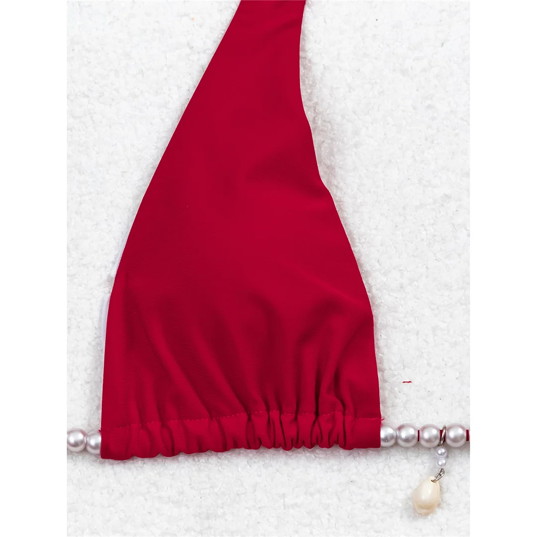 Perlen-Neckholder-Bikini mit hohem Beinausschnitt und Riemchen, Damen-Badebekleidung, zweiteiliger Bikini-Set, Badeanzug, Badebekleidung, Schwimmbikini V6290 – Detail 12