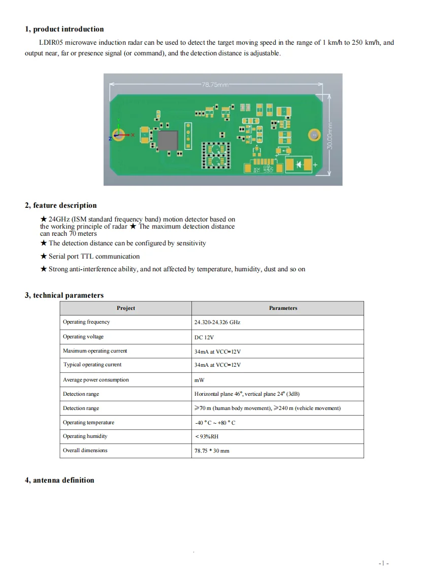 

2026unique China Bayu Electron Component 24Ghz Maximum Detection Range 70m Millimeter Wave Radar Module Microwave Induction Rada
