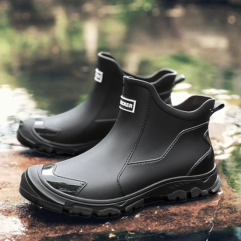 New Fashionable Waterproof Short Boots for Men's Rain Boots, Outdoor Anti Slip Casual Rain Boots, Fishing Work Rain Boots