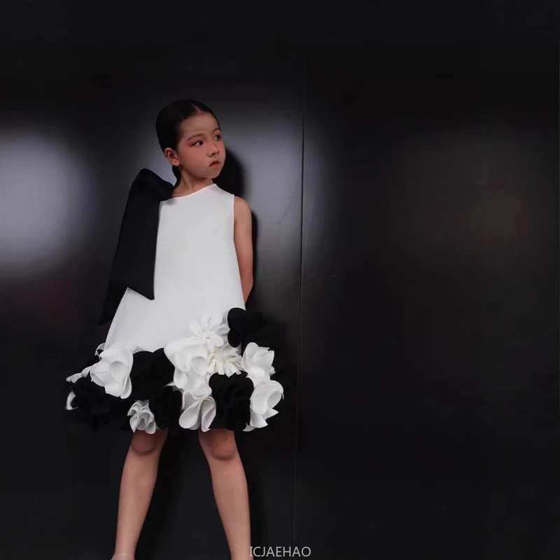2025 Teen Girl Clothes Costumes Sweet Party Gown Elegant Children Birthday Party Outfits 3D Flower Bow Flower Girl Weding Dress