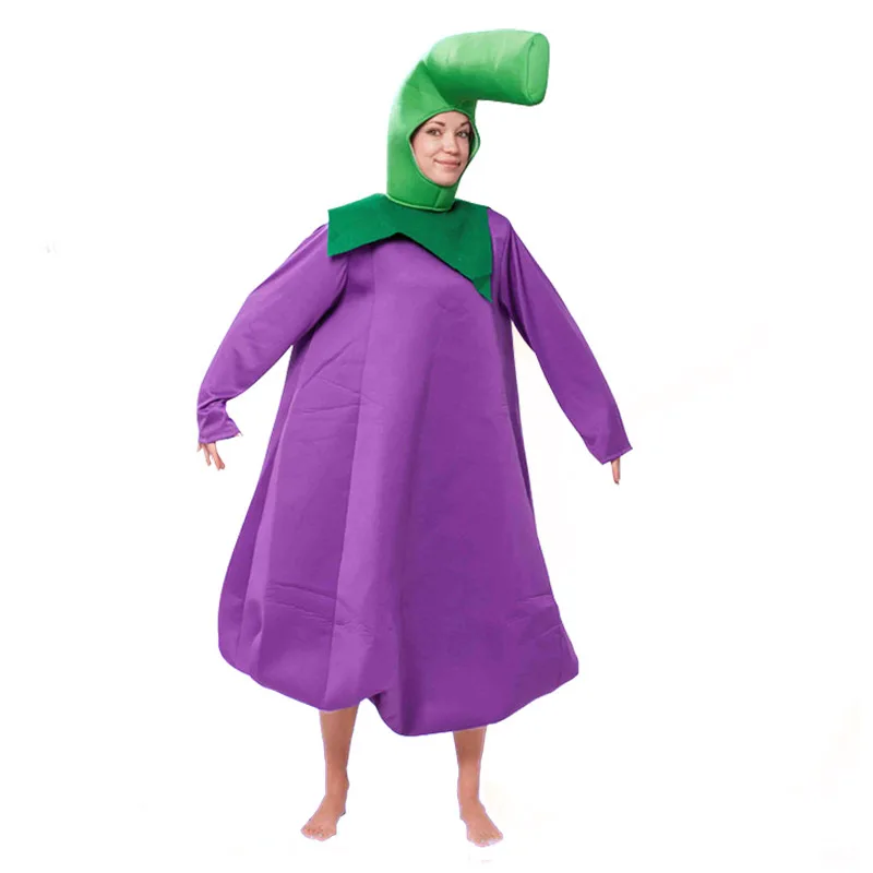 Funny Food Outfits Couple Vegetable Costume Women Purple Eggplant Halloween Dress Up Adult Green Cucumber Costume for Men