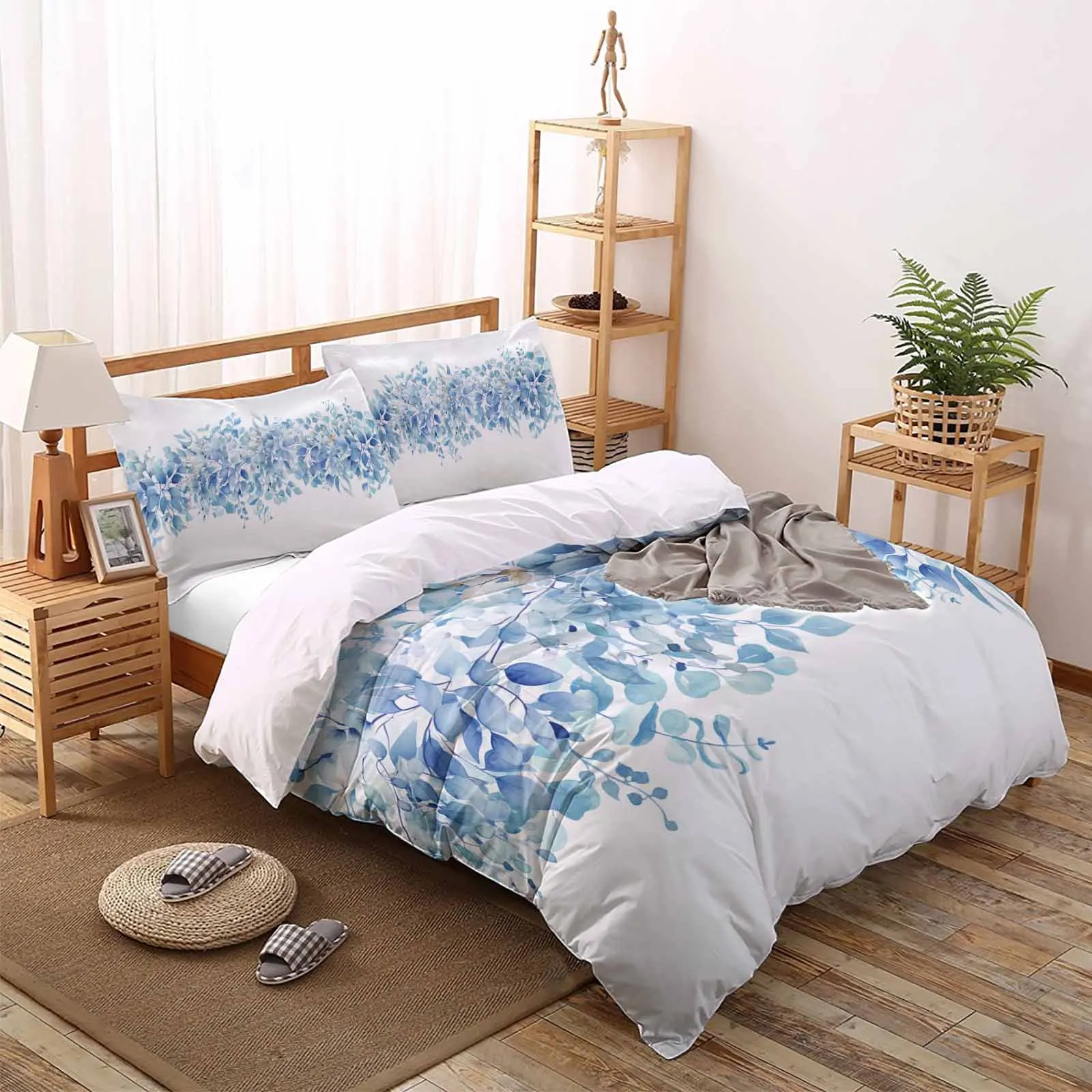 Plants, Eucalyptus Leaves,The-4piece Textile Set on the Bed Includes Two Pillowcases One Duvet cases One Bedsheet Customization