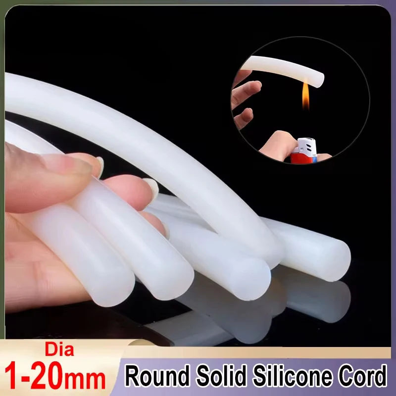 1/5M White/Red VMQ Solid Silicone Rubber Sealing Strip Round Bar Cord High Temperature Dia 1~30mm