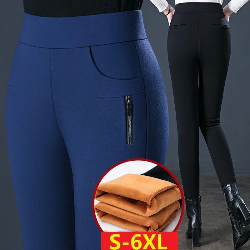 

Leggings Women Autumn Winter New High Waist Tight-fitting Elastic Foot Pencil Pants Casual Trousers Female Velvet Long Pants 6XL