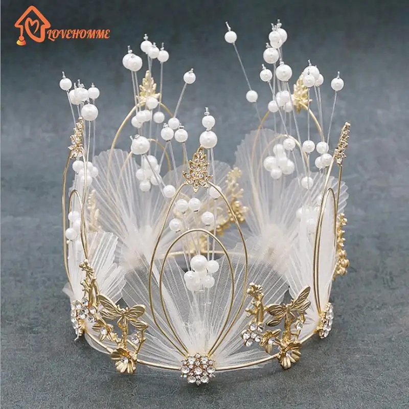 Gold/Silver S/M Pearl Crown Cake Decorative Tiaras Crystal Pearl Princess Cake Toppers Wedding Birthday Cake Decoration Ornament